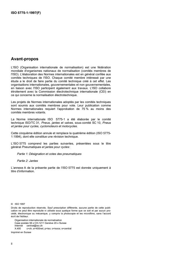 ISO 5775-1:1997 ISO 5775-1:1997 - Pneumatiques et jantes pour cycles - Page 2 preview