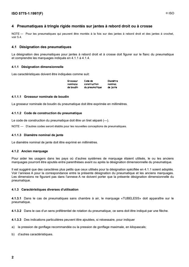 ISO 5775-1:1997 ISO 5775-1:1997 - Pneumatiques et jantes pour cycles - Page 4 preview