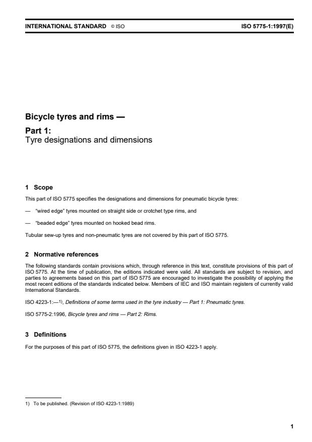 ISO 5775-1:1997 - Bicycle tyres and rims