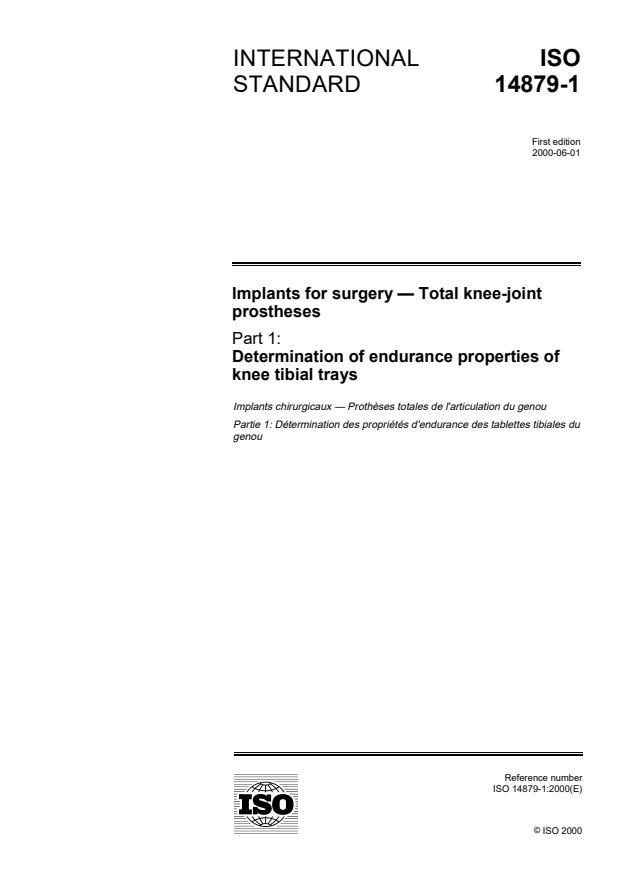 ISO 14879-1:2000 - Implants for surgery -- Total knee-joint prostheses