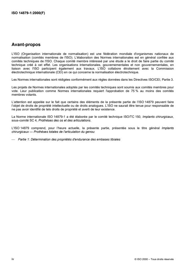 ISO 14879-1:2000 ISO 14879-1:2000 - Implants chirurgicaux -- Protheses totales de l'articulation du genou - Page 4 preview