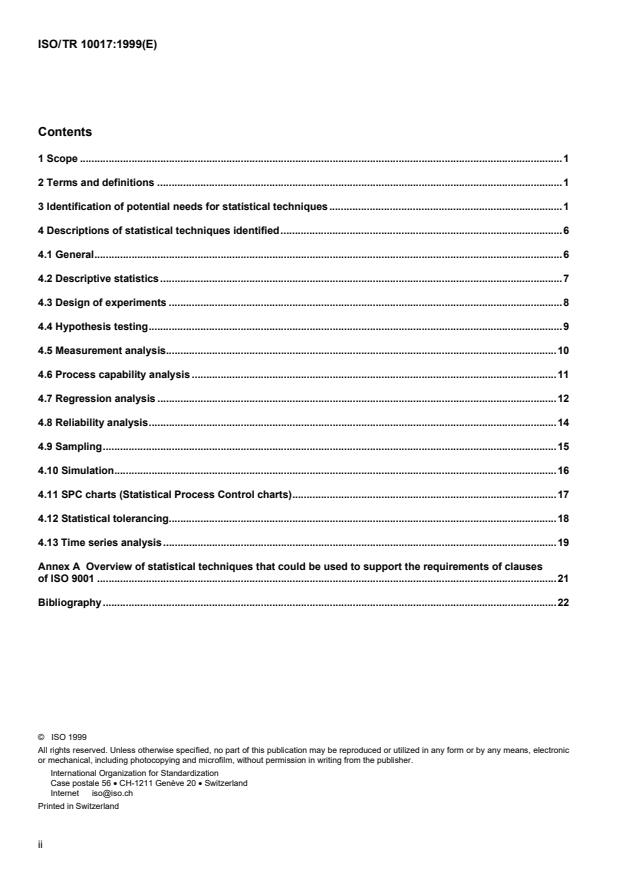 ISO/TR 10017:1999 ISO/TR 10017:1999 - Guidance on statistical techniques for ISO 9001:1994 - Page 2 preview