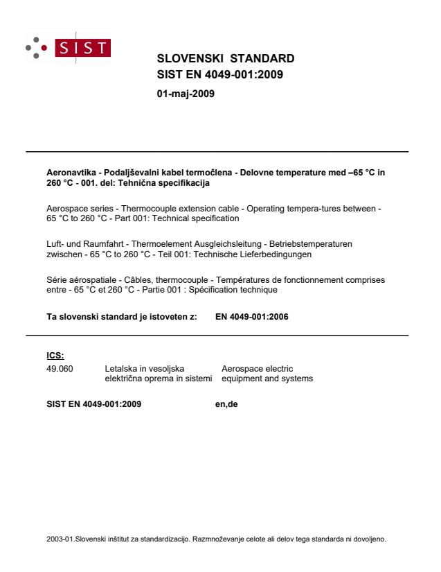 EN 4049-001:2006 EN 4049-001:2009 - Page 1 preview