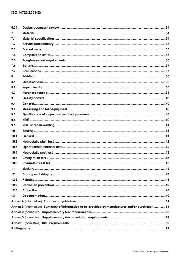 ISO 14723:2001 ISO 14723:2001 - Petroleum and natural gas industries -- Pipeline transportation systems -- Subsea pipeline valves - Page 4 preview