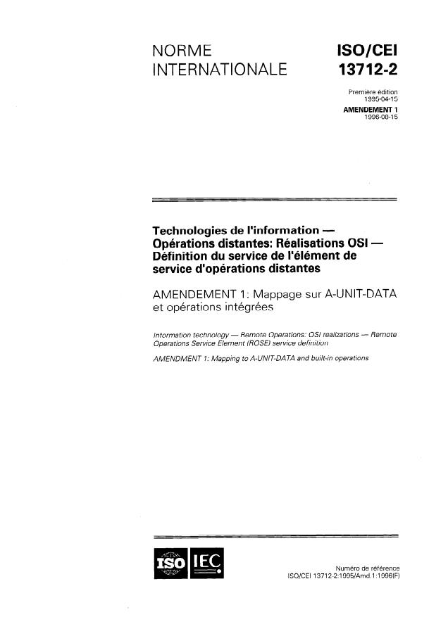 ISO/IEC 13712-2:1995/Amd 1:1996 - Mappage sur A-UNIT-DATA et opérations intégrées