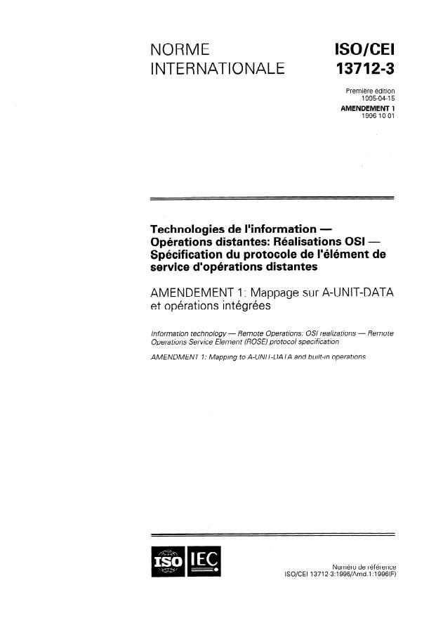 ISO/IEC 13712-3:1995/Amd 1:1996 - Mappage sur A-UNIT-DATA et opérations intégrées