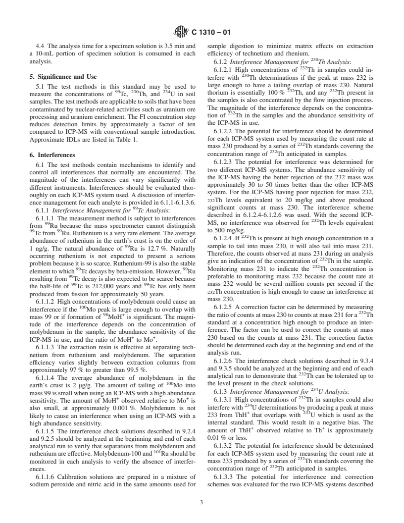 ASTM C1310-01 - Standard Test Method for Determining Radionuclides in Soils by Inductively Coupled Plasma-Mass Spectrometry Using Flow Injection Preconcentration