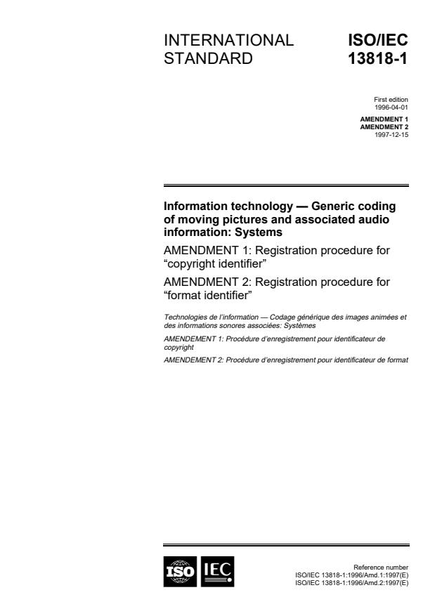 ISO/IEC 13818-1:1996/Amd 2:1997 - Registration procedure for "format identifier"