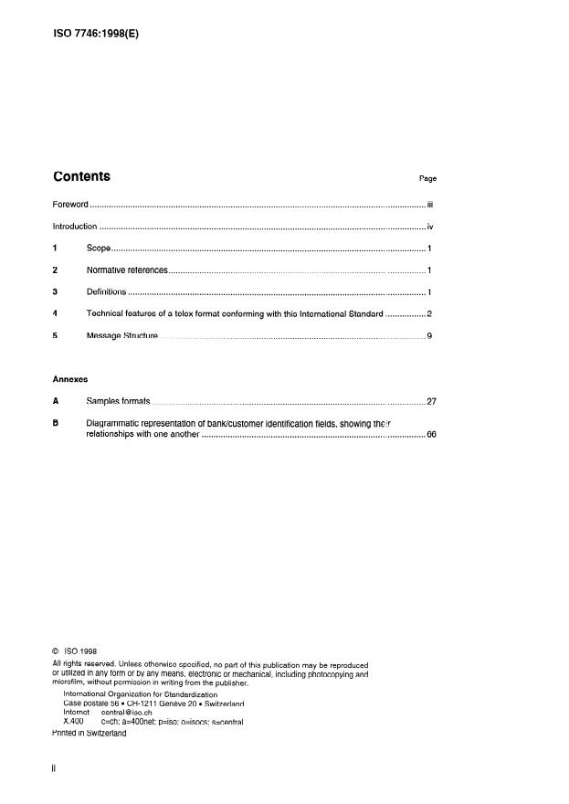 ISO 7746:1998 ISO 7746:1998 - Banking -- Telex formats for inter-bank messages - Page 2 preview