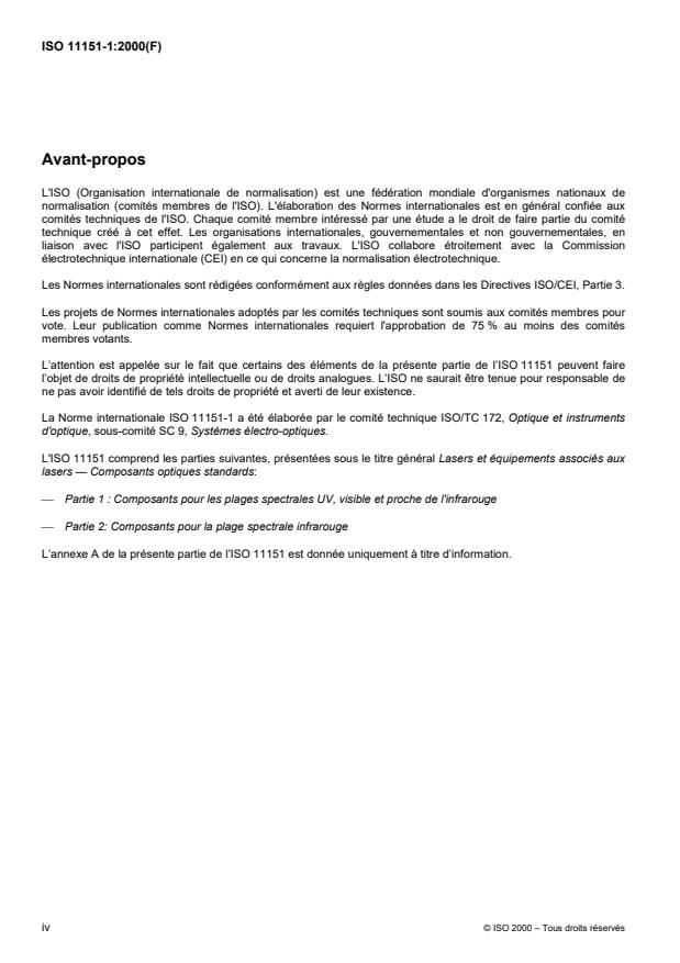 ISO 11151-1:2000 ISO 11151-1:2000 - Lasers et équipements associés aux lasers -- Composants optiques standards - Page 4 preview