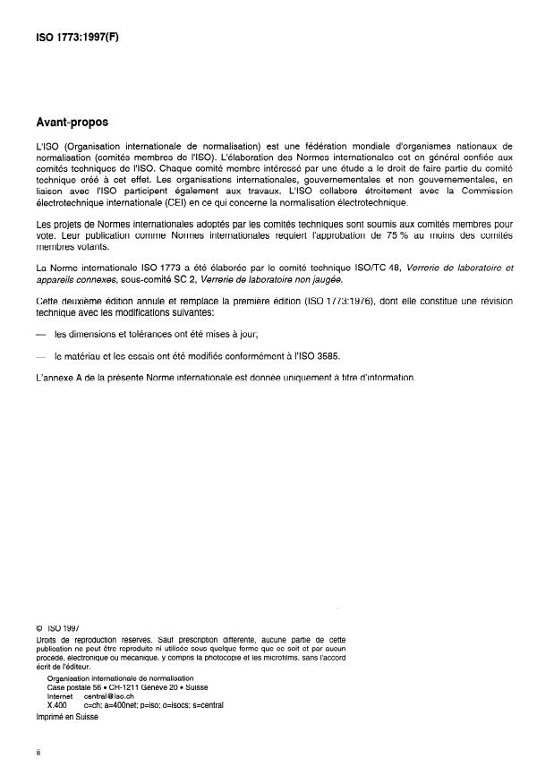 SIST ISO 1773:1998 ISO 1773:1997 - Verrerie de laboratoire -- Fioles coniques et ballons a col étroit - Page 2 preview