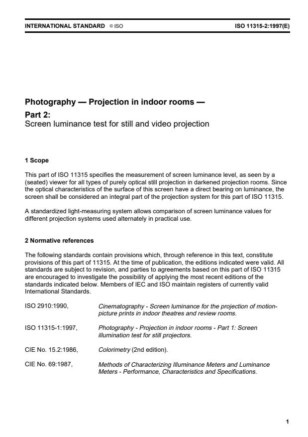 ISO 11315-2:1997 - Photography -- Projection in indoor rooms