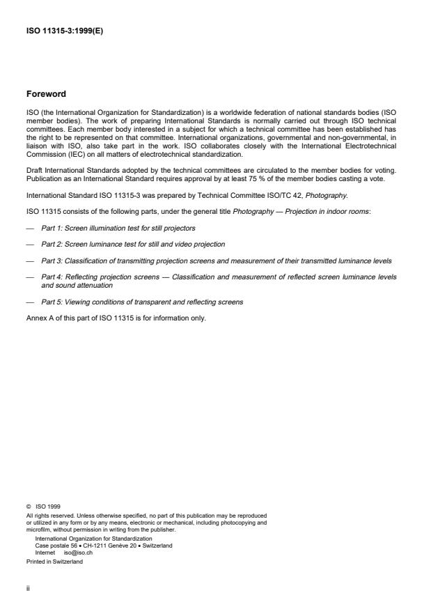 ISO 11315-3:1999 ISO 11315-3:1999 - Photography -- Projection in indoor rooms - Page 2 preview