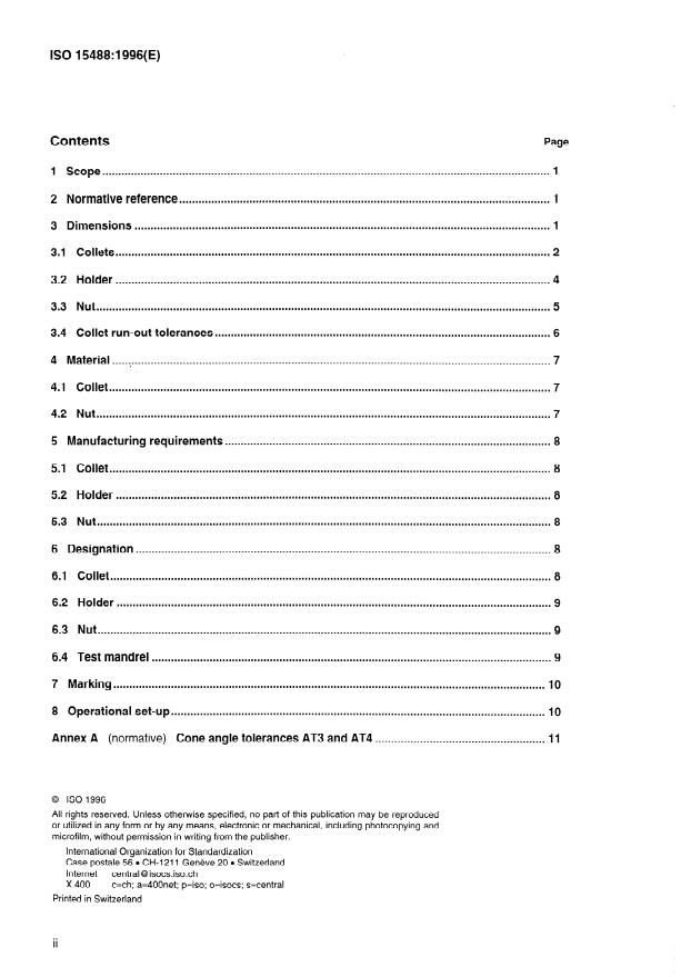 ISO 15488:1996 ISO 15488:1996 - Collets with 8 degree setting angle for tool shanks -- Collets, nuts and fitting dimensions - Page 2 preview