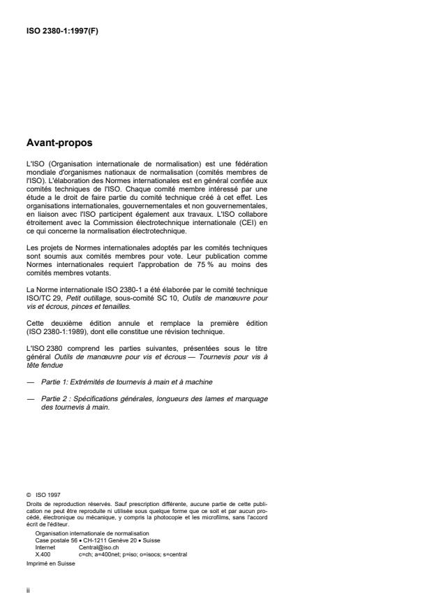 ISO 2380-1:1997 ISO 2380-1:1997 - Outils de manoeuvre pour vis et écrous -- Tournevis pour vis a tete fendue - Page 2 preview