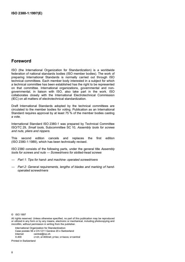 ISO 2380-1:1997 ISO 2380-1:1997 - Assembly tools for screws and nuts -- Screwdrivers for slotted-head screws - Page 2 preview
