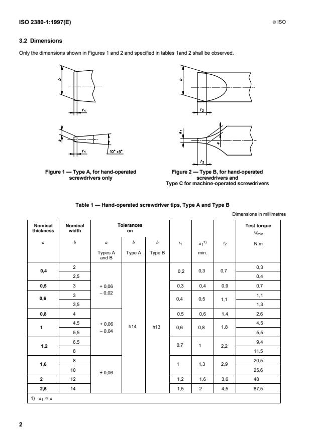 ISO 2380-1:1997 ISO 2380-1:1997 - Assembly tools for screws and nuts -- Screwdrivers for slotted-head screws - Page 4 preview
