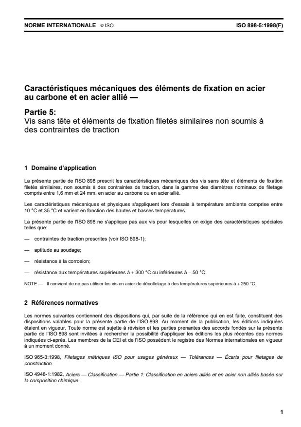 ISO 898-5:1998 - Caractéristiques mécaniques des éléments de fixation en acier au carbone et en acier allié