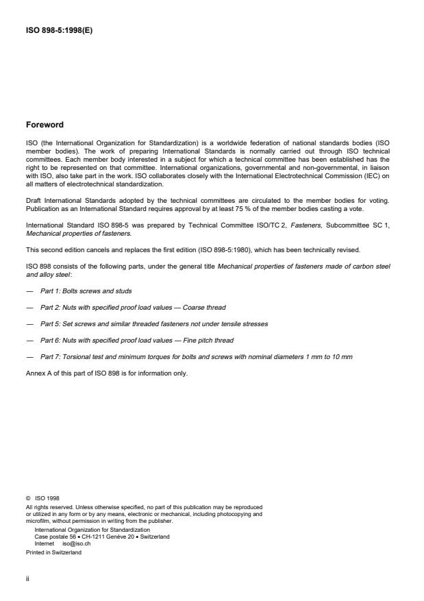 ISO 898-5:1998 ISO 898-5:1998 - Mechanical properties of fasteners made of carbon steel and alloy steel - Page 2 preview