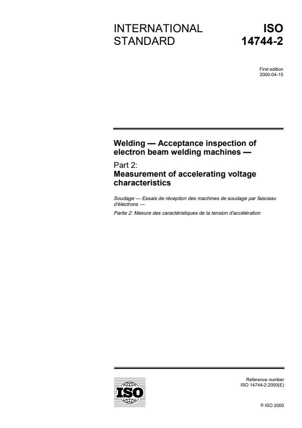 ISO 14744-2:2000 - Welding -- Acceptance inspection of electron beam welding machines