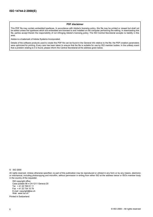 ISO 14744-2:2000 ISO 14744-2:2000 - Welding -- Acceptance inspection of electron beam welding machines - Page 2 preview