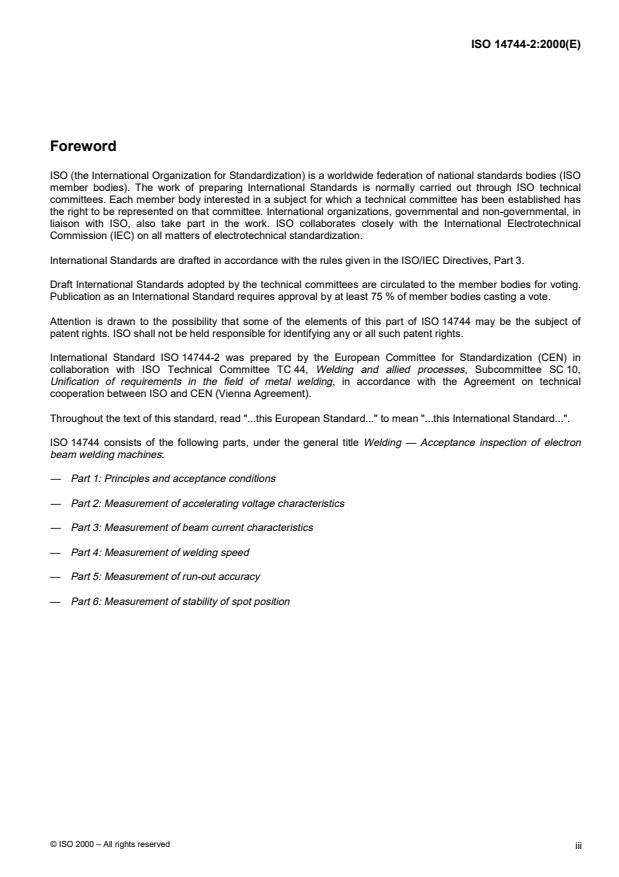 ISO 14744-2:2000 - Welding -- Acceptance inspection of electron beam welding machines