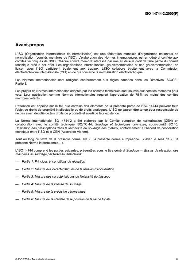 ISO 14744-2:2000 - Soudage -- Essais de réception des machines de soudage par faisceau d'électrons