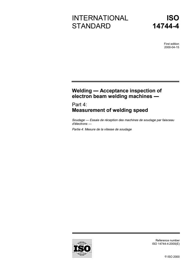 ISO 14744-4:2000 - Welding -- Acceptance inspection of electron beam welding machines