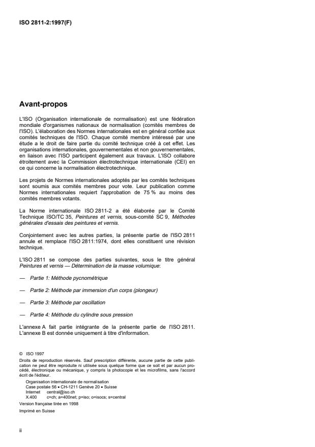 ISO 2811-2:1997 ISO 2811-2:1997 - Peintures et vernis -- Détermination de la masse volumique - Page 2 preview