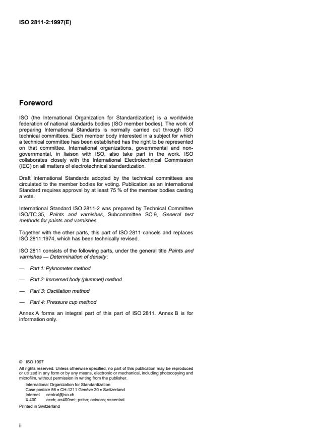 ISO 2811-2:1997 ISO 2811-2:1997 - Paints and varnishes -- Determination of density - Page 2 preview