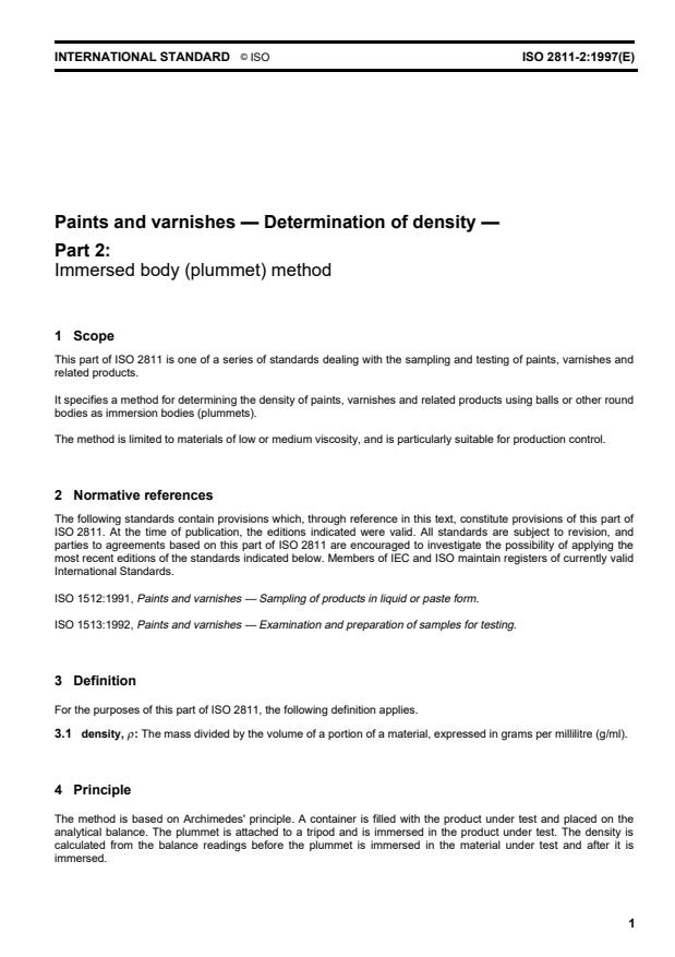 ISO 2811-2:1997 - Paints and varnishes -- Determination of density