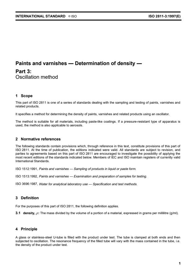 ISO 2811-3:1997 - Paints and varnishes -- Determination of density