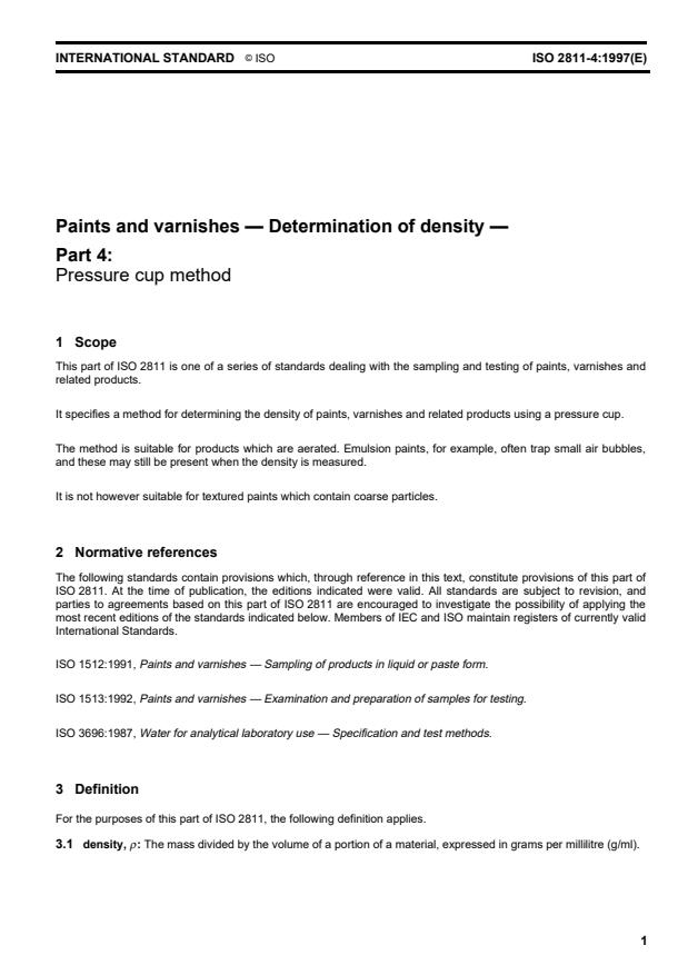 ISO 2811-4:1997 - Paints and varnishes -- Determination of density