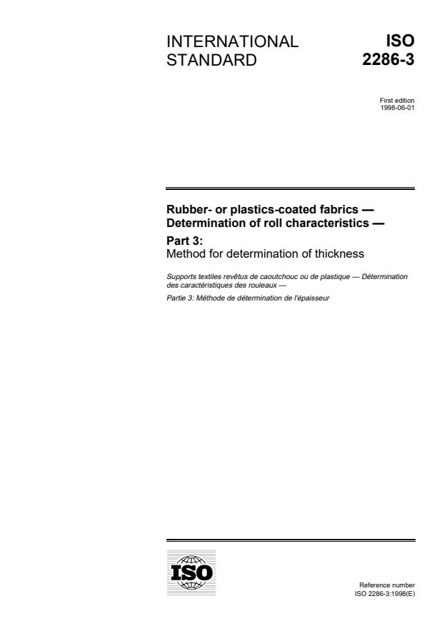 ISO 2286-3:1998 - Rubber- or plastics-coated fabrics -- Determination of roll characteristics