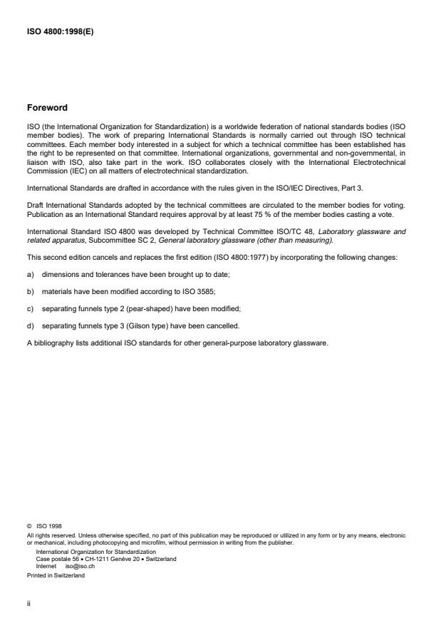 SIST ISO 4800:2002 ISO 4800:1998 - Laboratory glassware -- Separating funnels and dropping funnels - Page 2 preview