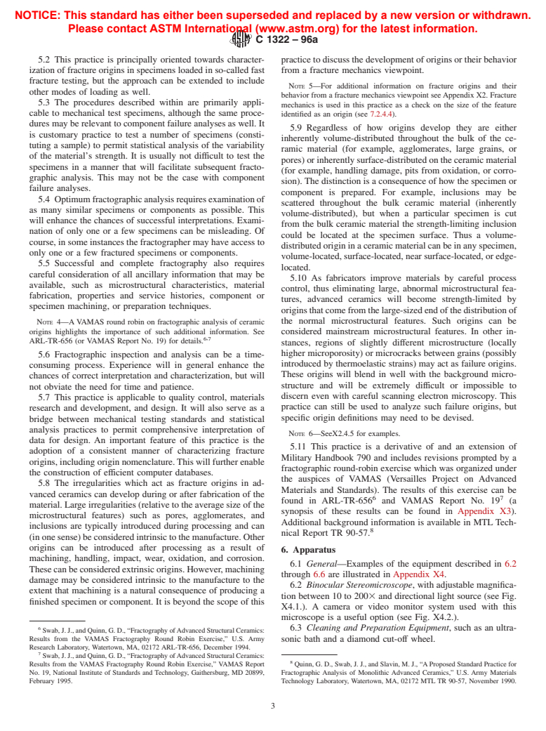 ASTM C1322-96a - Standard Practice for Fractography and Characterization of Fracture Origins in Advanced Ceramics