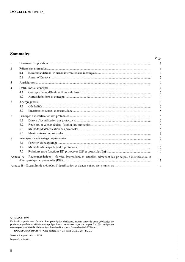 ISO/IEC 14765:1997 ISO/IEC 14765:1997 - Technologies de l'information -- Cadre général pour l'identification et l'encapsulage des protocoles - Page 2 preview