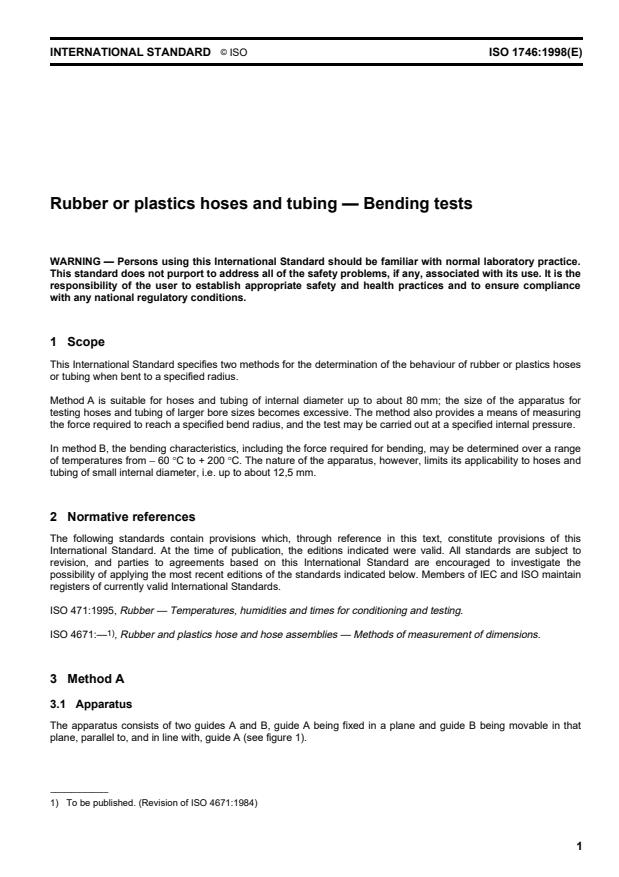 ISO 1746:1998 - Rubber or plastics hoses and tubing -- Bending tests