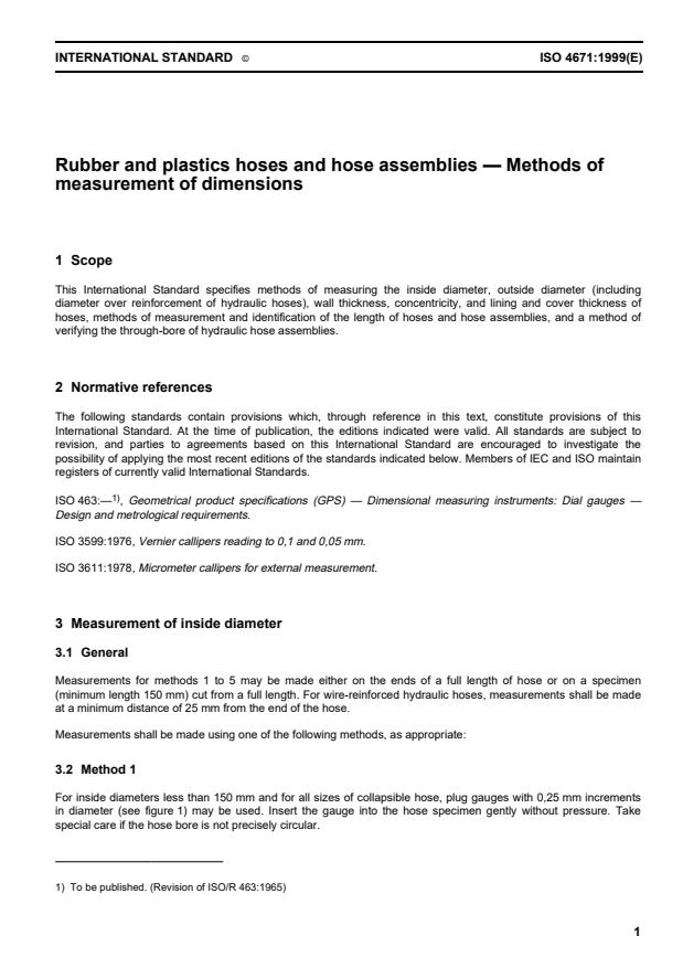 ISO 4671:1999 - Rubber and plastics hoses and hose assemblies -- Methods of measurement of dimensions
