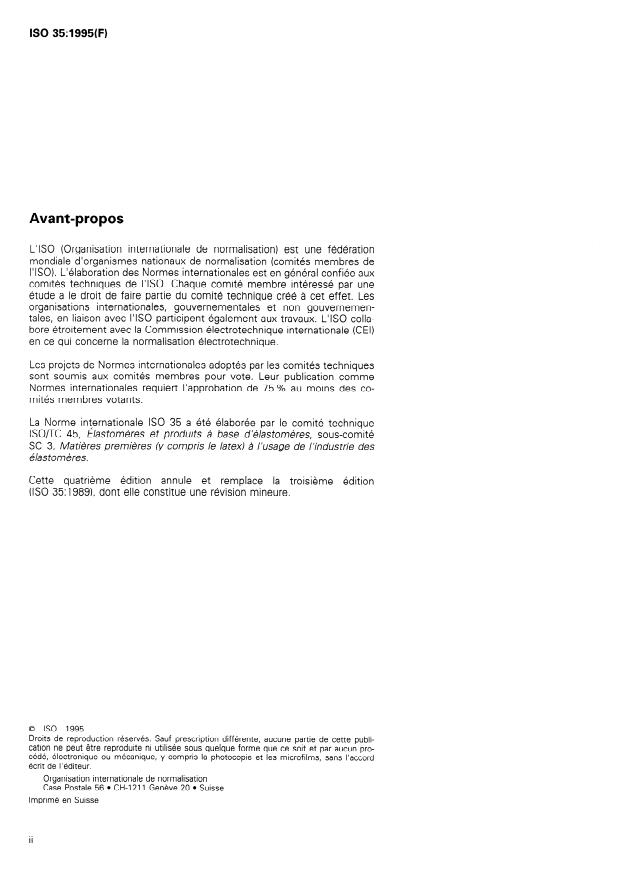 ISO 35:1995 ISO 35:1995 - Latex de caoutchouc naturel concentré -- Détermination de la stabilité mécanique - Page 2 preview