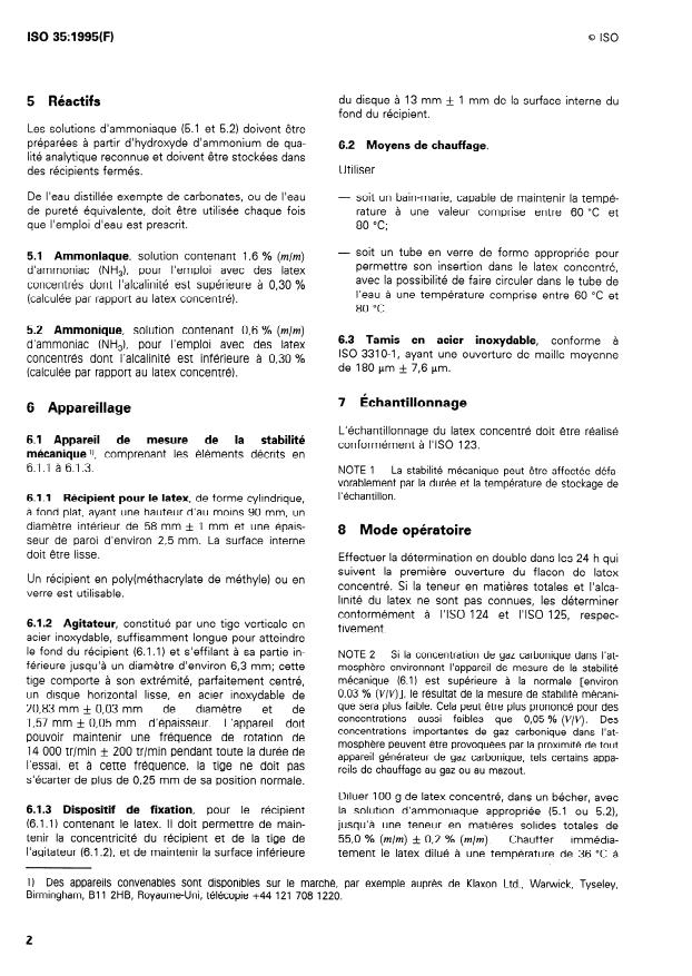 ISO 35:1995 ISO 35:1995 - Latex de caoutchouc naturel concentré -- Détermination de la stabilité mécanique - Page 4 preview