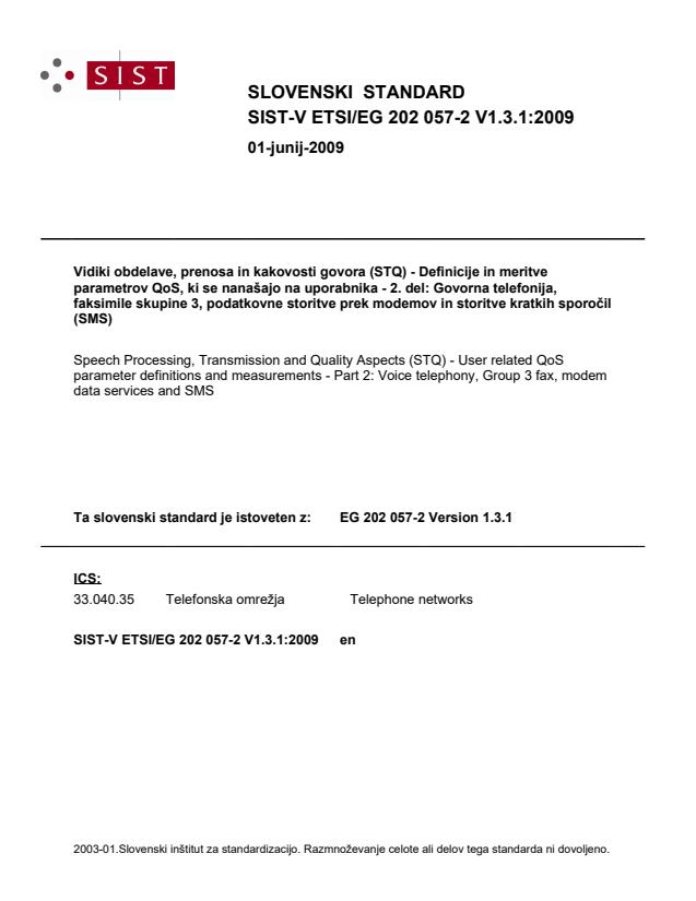 V ETSI/EG 202 057-2 V1.3.1:2009
