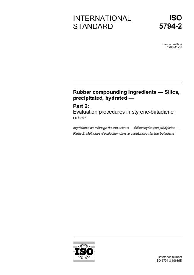 ISO 5794-2:1998 - Rubber compounding ingredients -- Silica, precipitated, hydrated