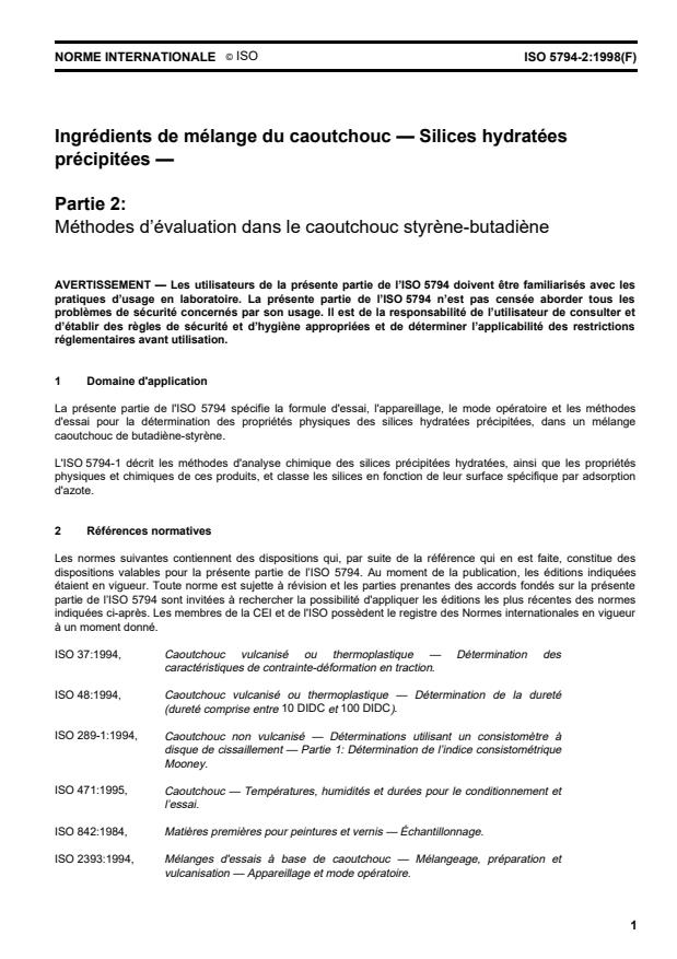 ISO 5794-2:1998 - Ingrédients de mélange du caoutchouc -- Silices hydratées précipitées