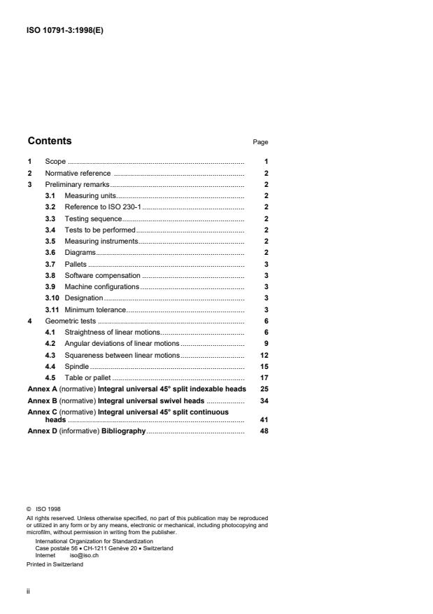 ISO 10791-3:1998 ISO 10791-3:1998 - Test conditions for machining centres - Page 2 preview