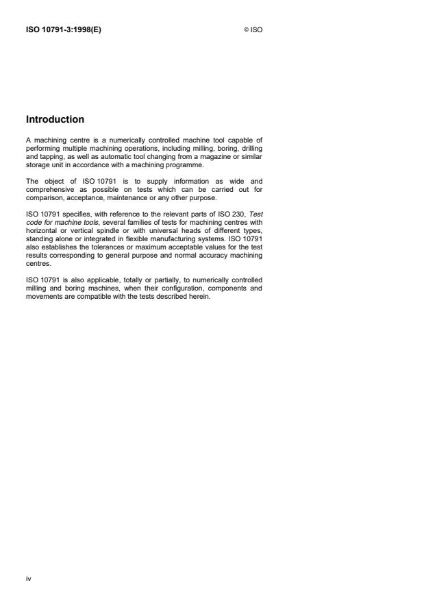 ISO 10791-3:1998 ISO 10791-3:1998 - Test conditions for machining centres - Page 4 preview