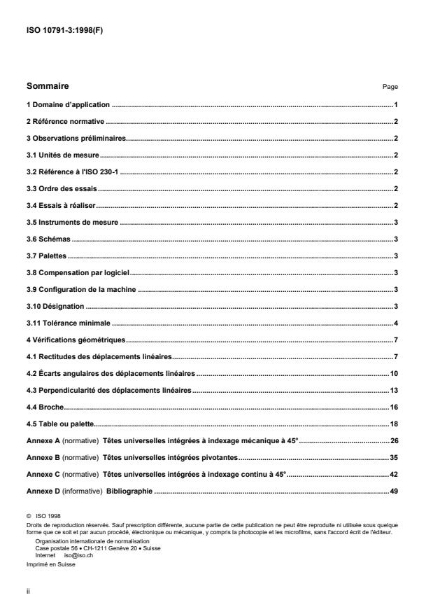 ISO 10791-3:1998 ISO 10791-3:1998 - Conditions d'essai pour centres d'usinage - Page 2 preview