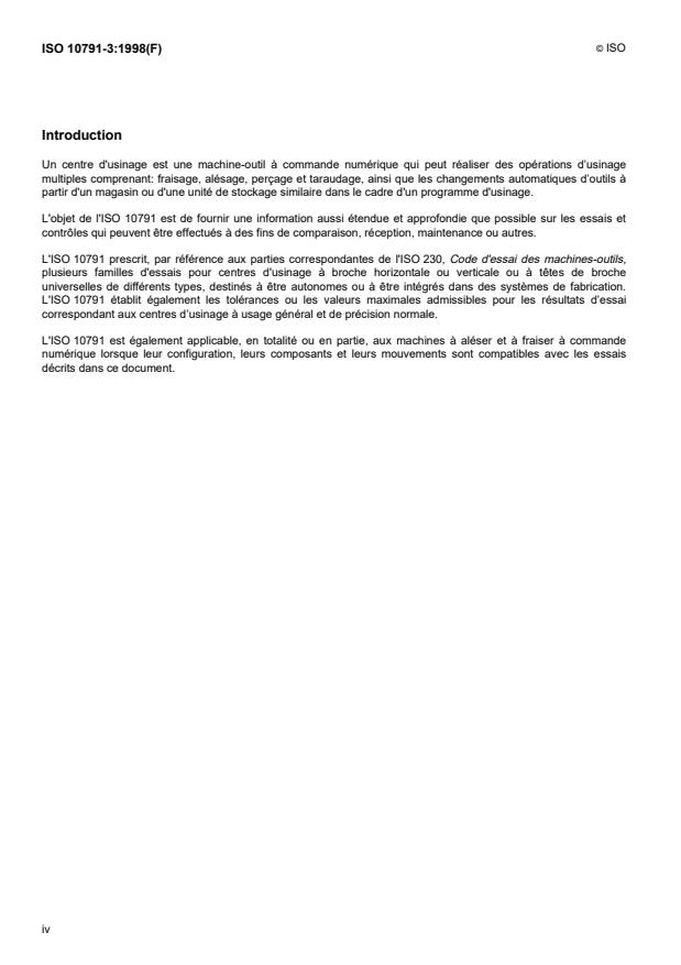 ISO 10791-3:1998 ISO 10791-3:1998 - Conditions d'essai pour centres d'usinage - Page 4 preview