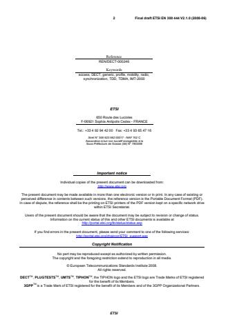 SIST EN 300 444 V2.1.1:2009 ETSI EN 300 444 V2.1.0 (2008-06) - Digital Enhanced Cordless Telecommunications (DECT); Generic Access Profile (GAP) - Page 2 preview