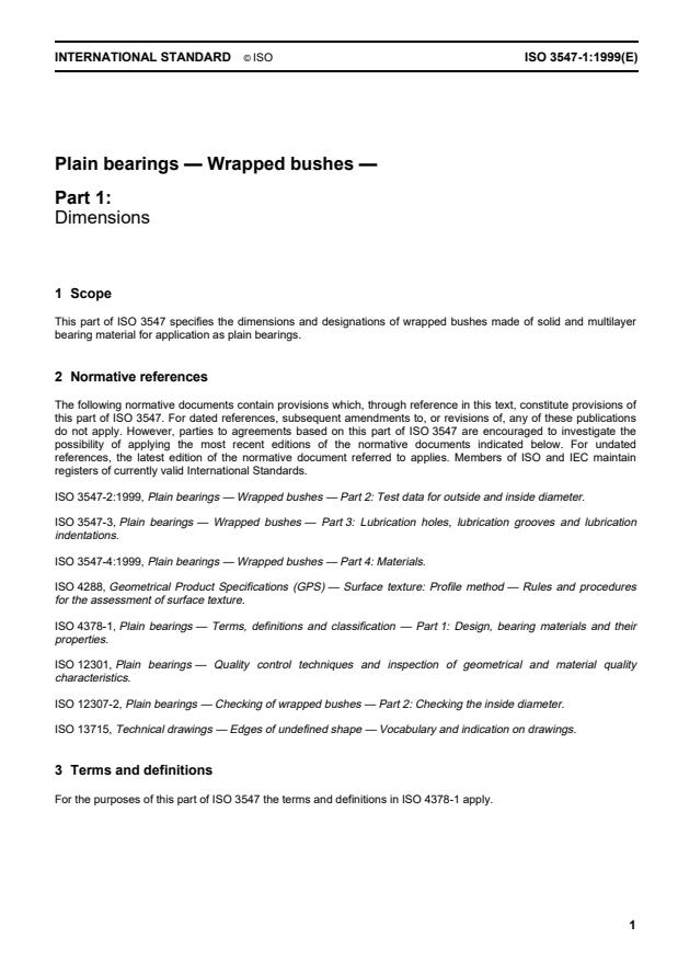 ISO 3547-1:1999 - Plain bearings -- Wrapped bushes